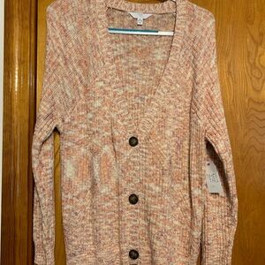 Time and Tru Women's Marled Pink orange white button Cardigan